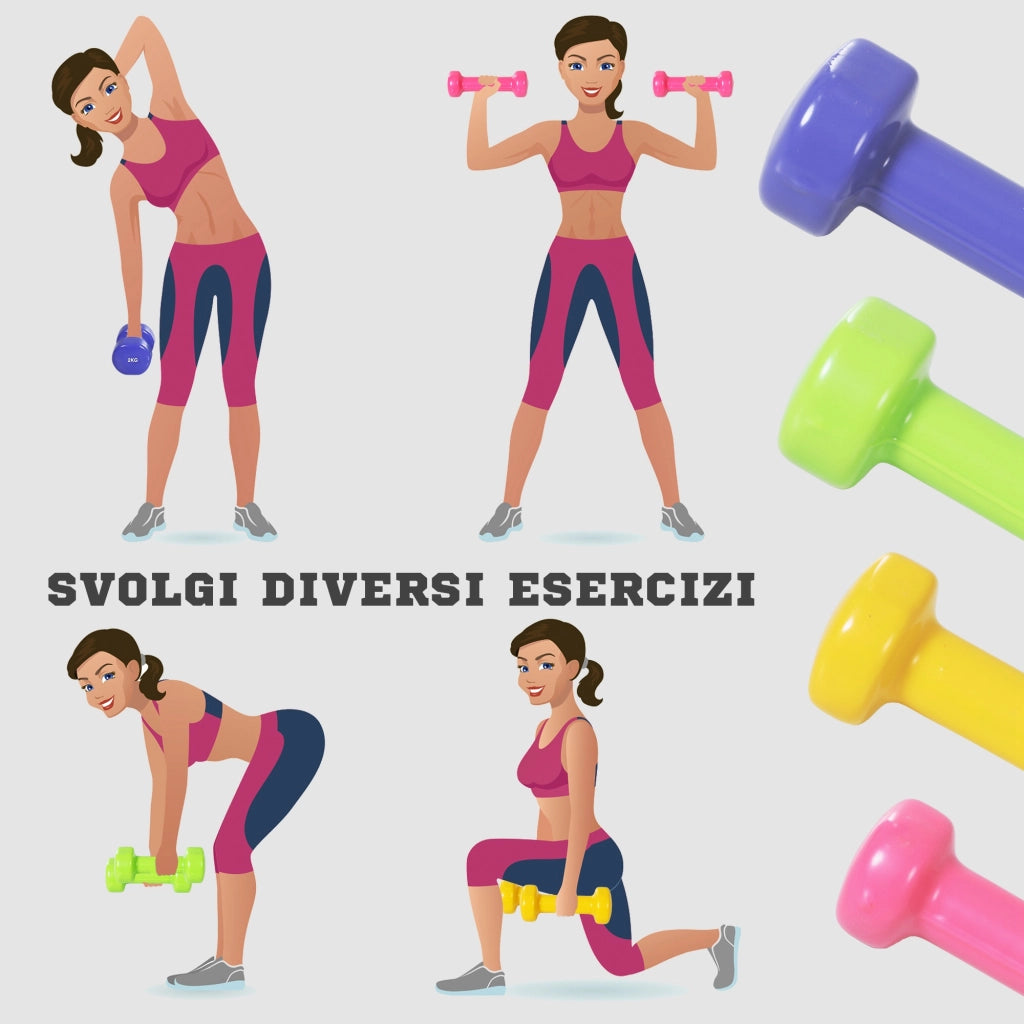 Set Manubri Pesi Palestra 10kg ¨C Minimal ¨C Fucsia Giallo Verde Viola Grigio