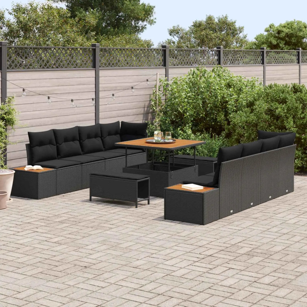 Set Divano da Giardino 11 pcs Nero polyrattan
