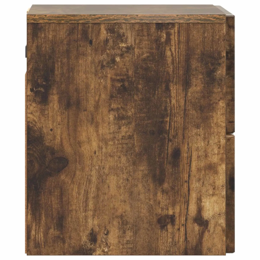 Set di 2 Comodini | Armadio da Notte | Mobiletto da notte a muro Rovere Fumo 33 x 34,5 x 40 cm
