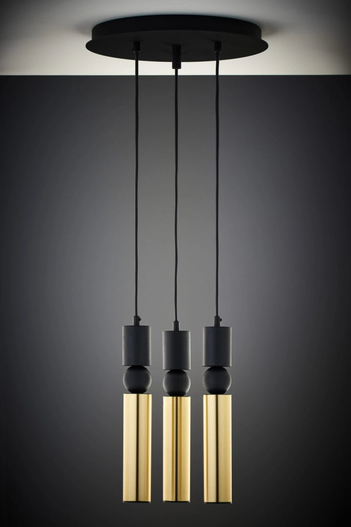 Lampada sospensione moderna tonda 30cm nero oro 3xGU10