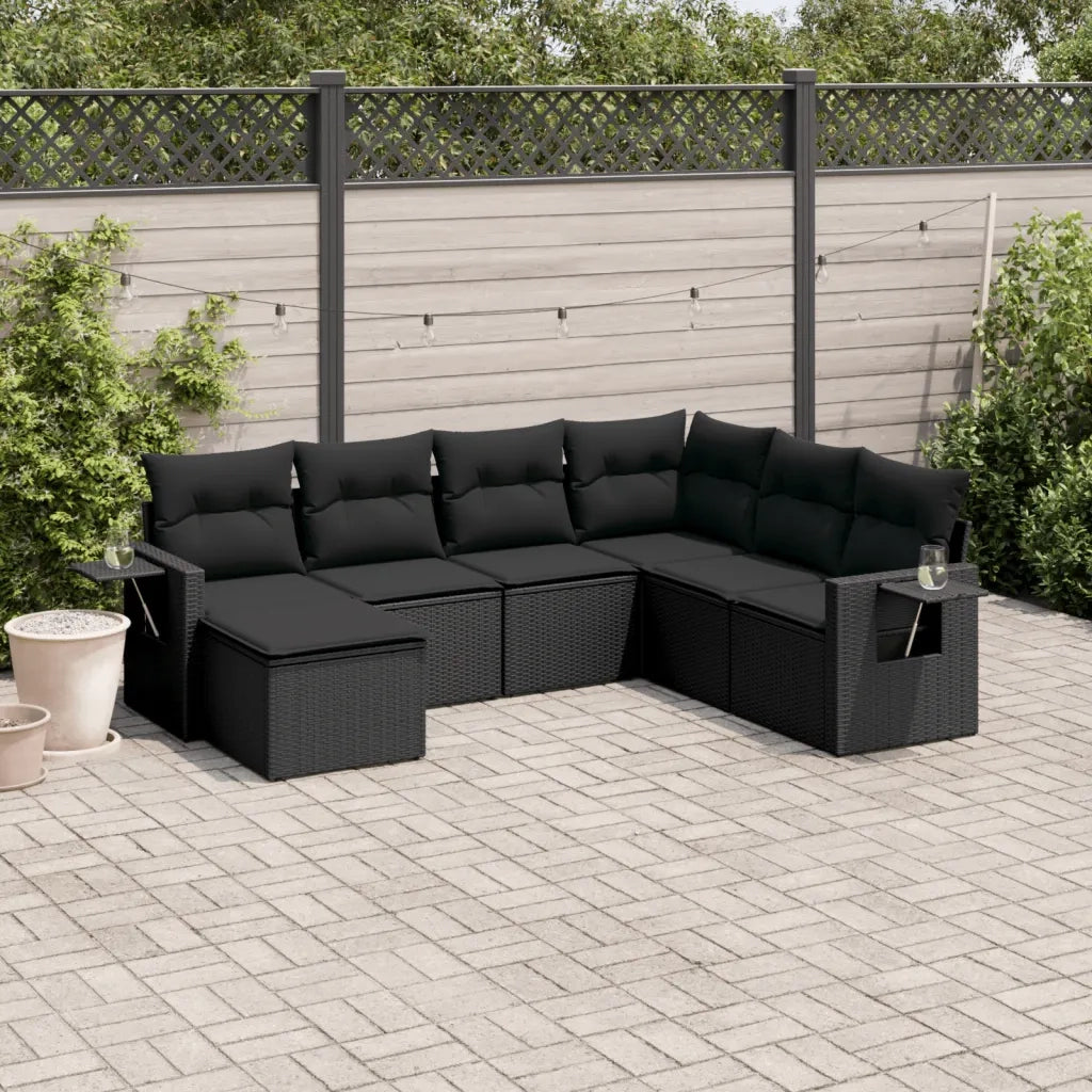 Set Divani da Giardino con Cuscini 7pz Nero Polyrattan 3252832