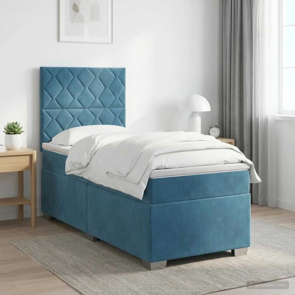 Letto box spring con materasso Blu 100 x 200 cm Velluto 3453594