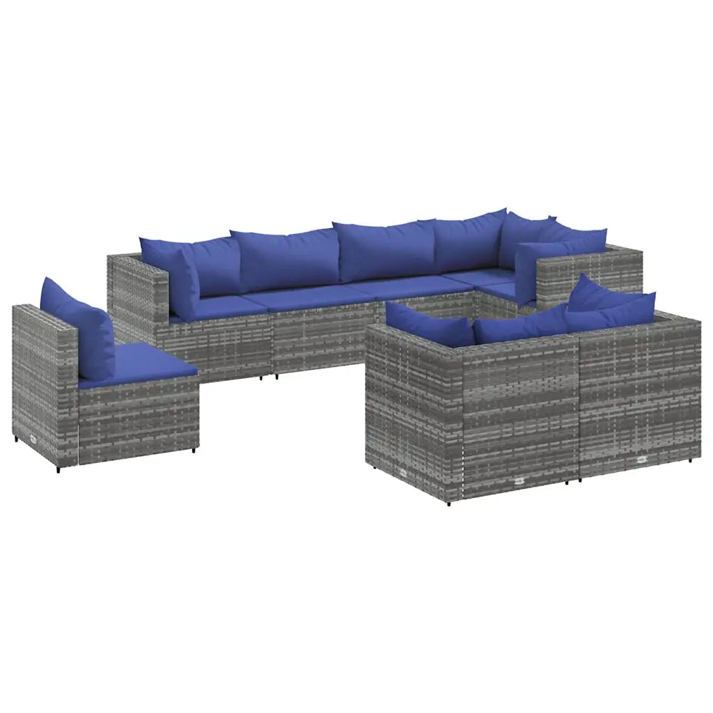 Set Divani da Giardino 8 pz con Cuscini in Polyrattan Grigio 3308199