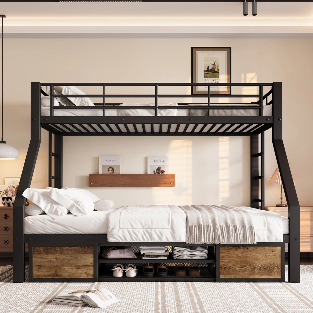 Letto a castello con scarpiera metallo nero 90x200 cm