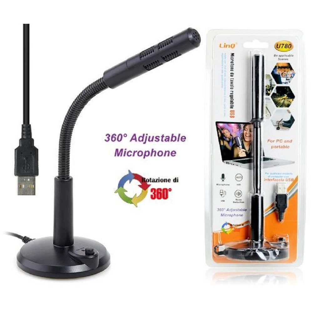 Trade Shop - Microfono Da Tavolo Regolabile Con Usb Per Pc Notebook U780 Suono Omnidirezionale -