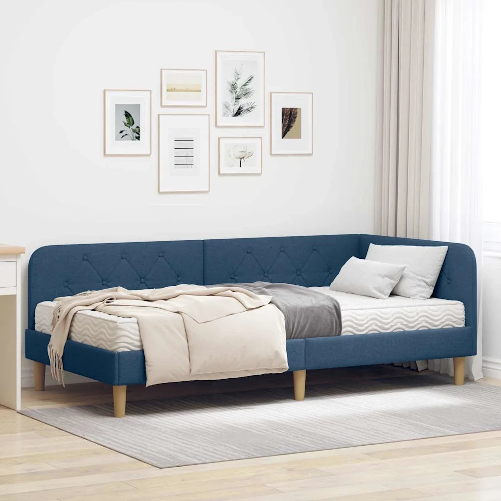 Cornice del letto ad angolo Blu 90 x 190 cm Tessuto