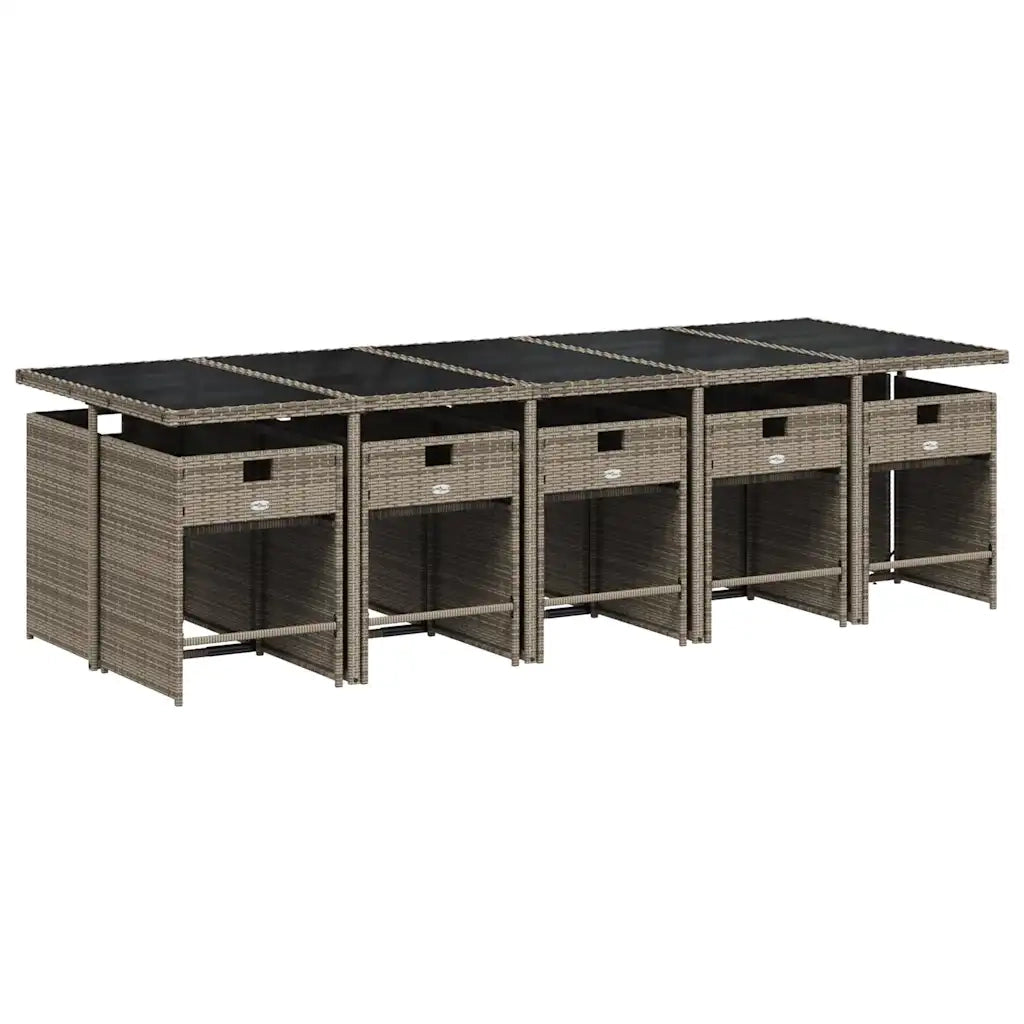 Set da Pranzo da Giardino 11pz con Cuscini in Polyrattan Grigio 3211112