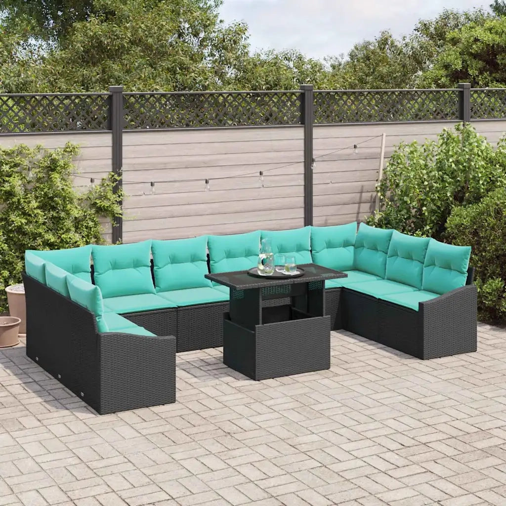Set di divani con cuscino 11 pcs Nero e Blu polyrattan 3349082