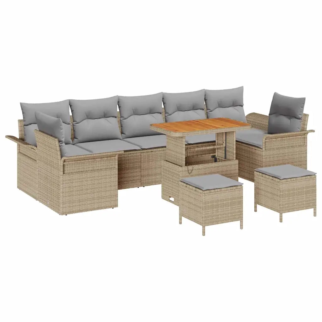 Set Divano da Giardino con cuscino 10 pcs Beige polyrattan