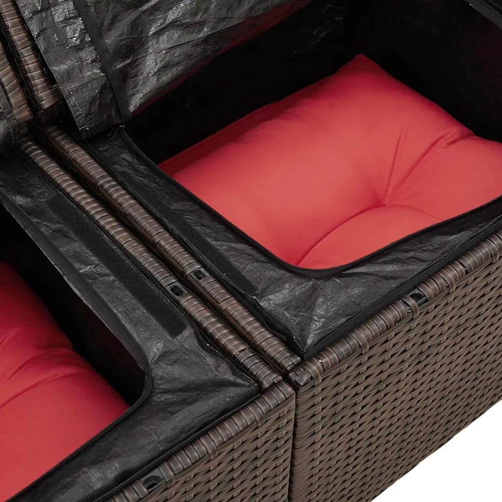 Set Divano da Giardino 7 pz Marrone e Rosso polyrattan 3355823