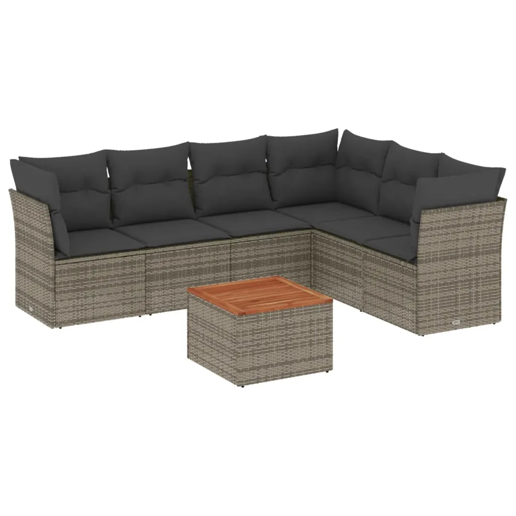 Set Divani da Giardino 7 pz con Cuscini Grigio in Polyrattan 3255990