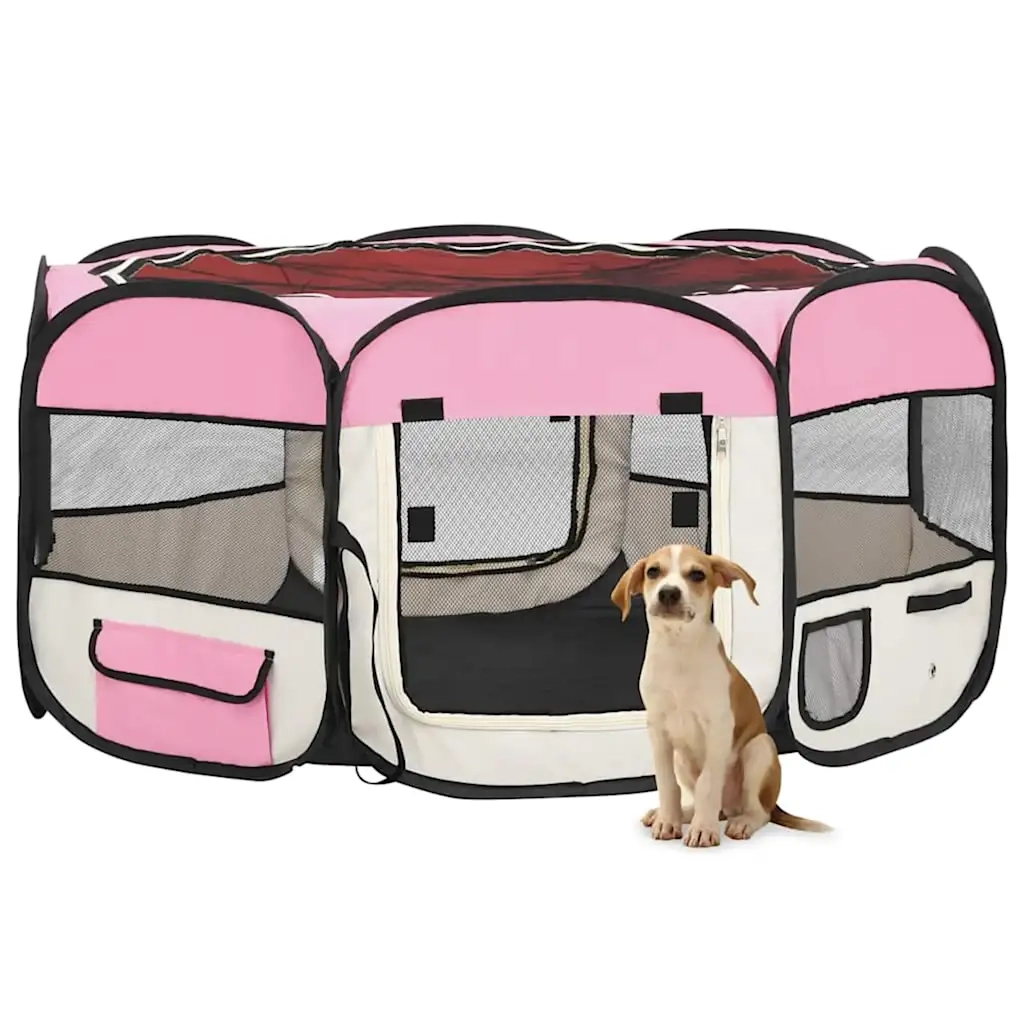 Box per Cani Pieghevole con Borsa Trasporto Rosa 145x145x61 cm 171012