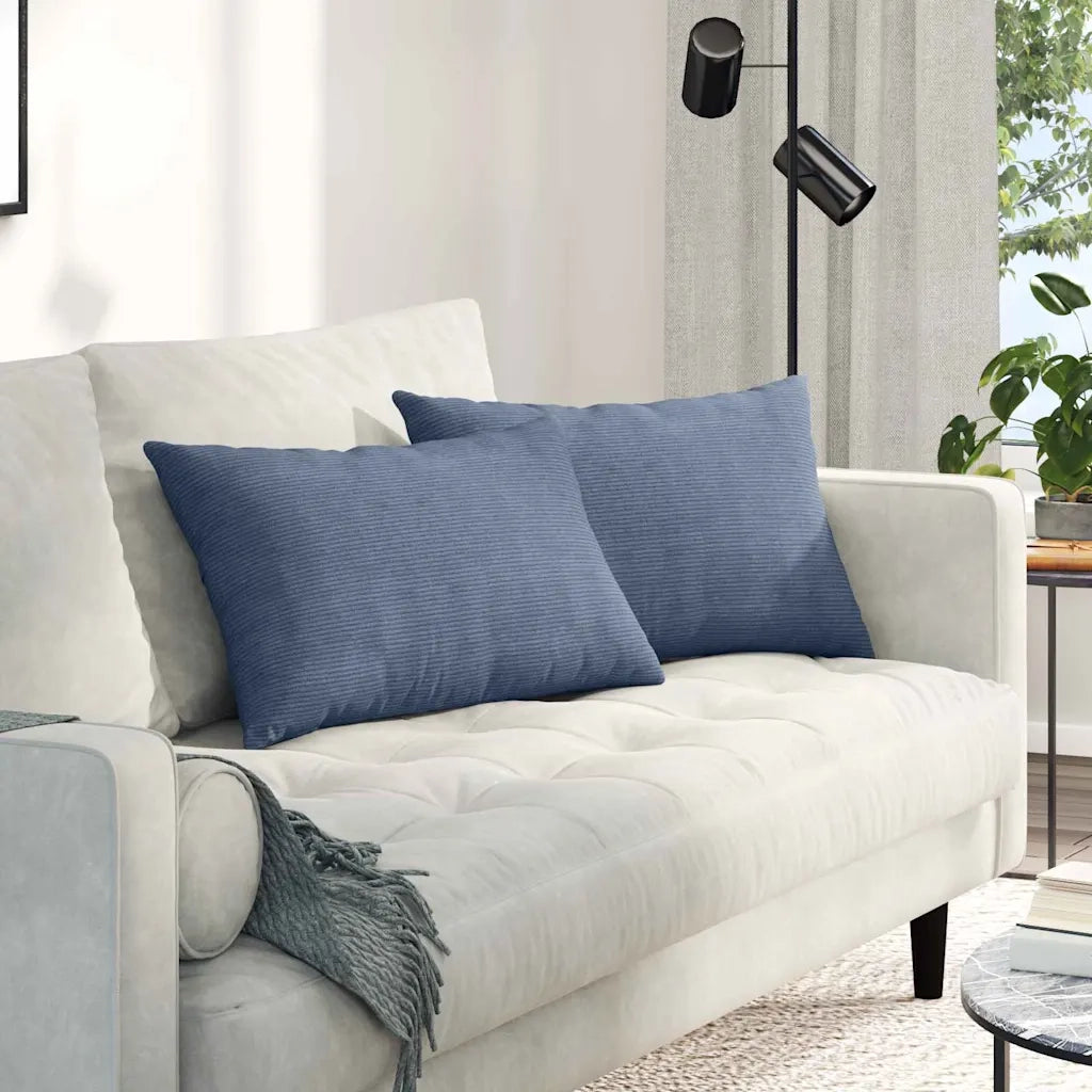 Cuscini da Divano 2 pz-Set di 2 Cuscini per Sofa Blu 60 x 40 cm Tessuto in Cords 332557