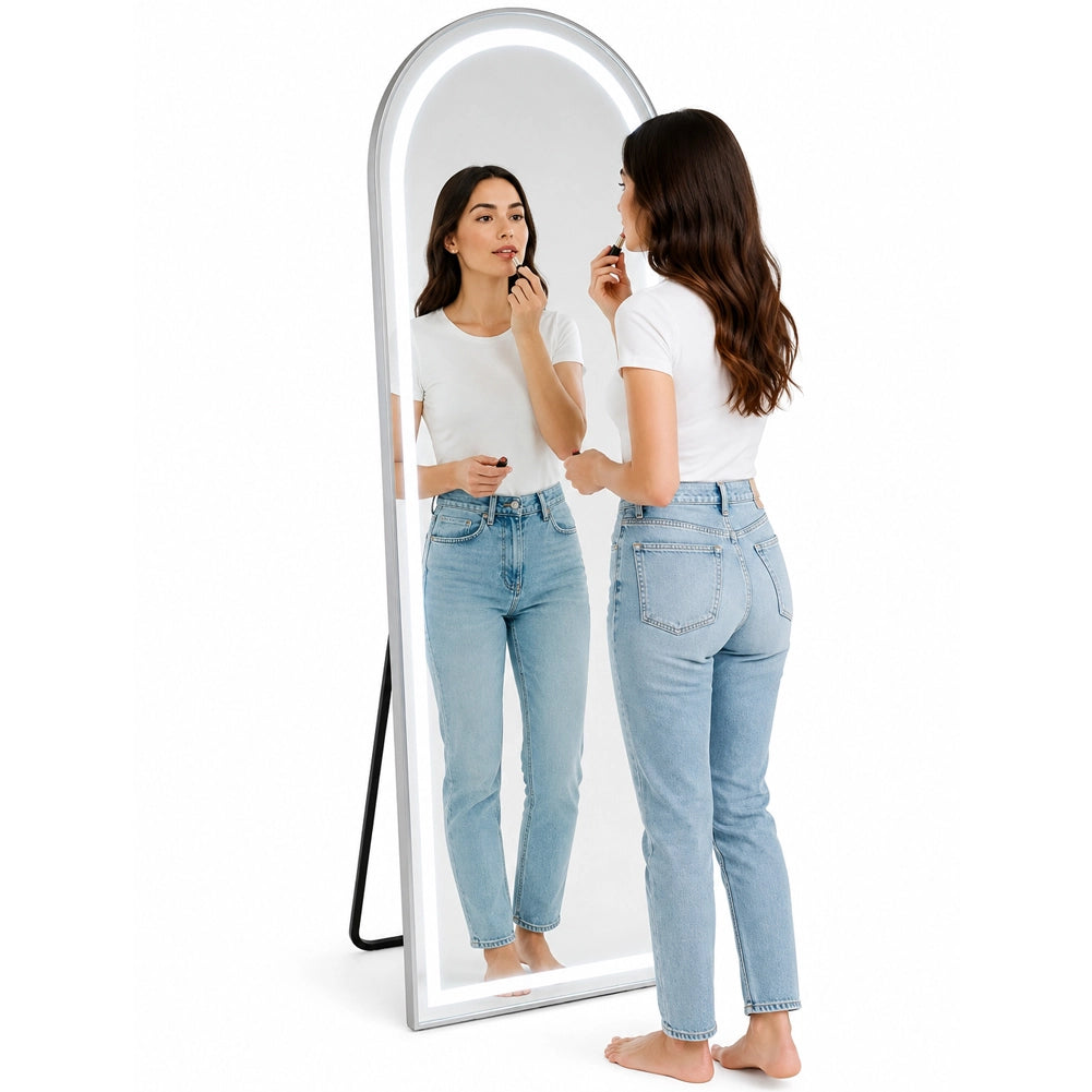 Specchio ad Arco Figura Intera Alluminio e Led a 3 Colori Dimmerabile 160x50cm