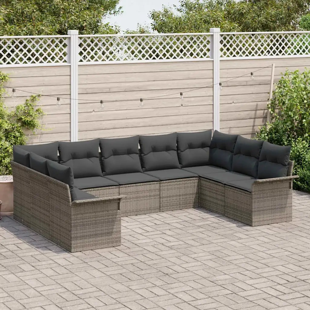 Set Divano da Giardino con cuscino Grigio polyrattan