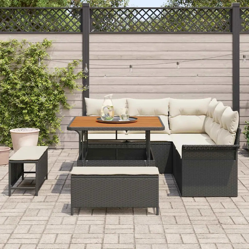 Set Divano da Giardino con cuscino 8 pcs Nero e Crema 3364075