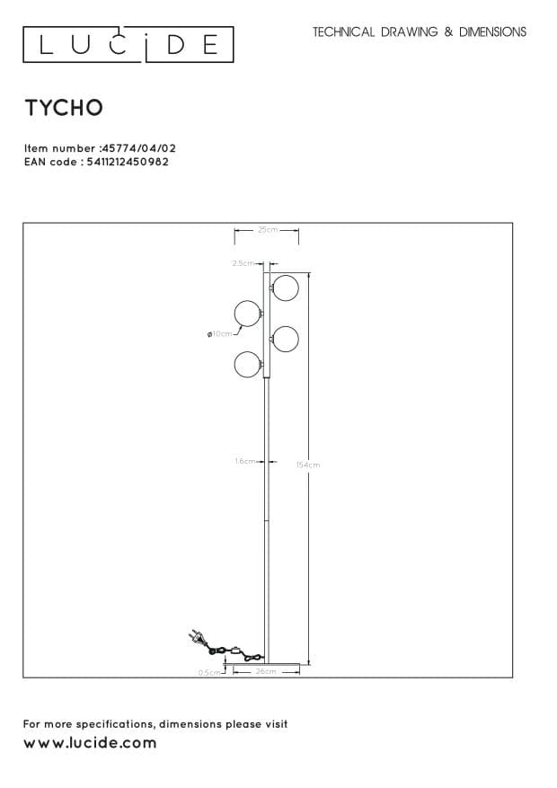 Lampada da terra Lucide Tycho oro 154 cm 4xG9 max 28W