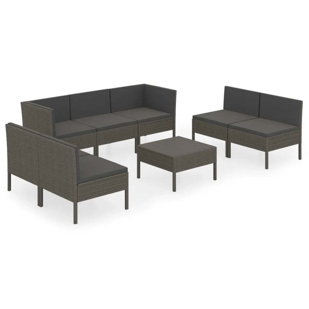 Set Divani da Giardino 8 pz con Cuscini in Polyrattan Grigio 3094358