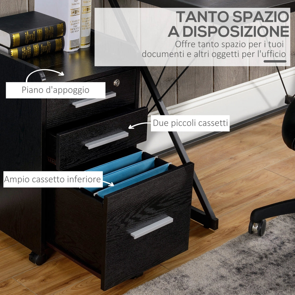 Cassettiera portadocumenti in legno con ruote ¨C Xylo ¨C 3 cassetti, nero, 39x40x65 cm
