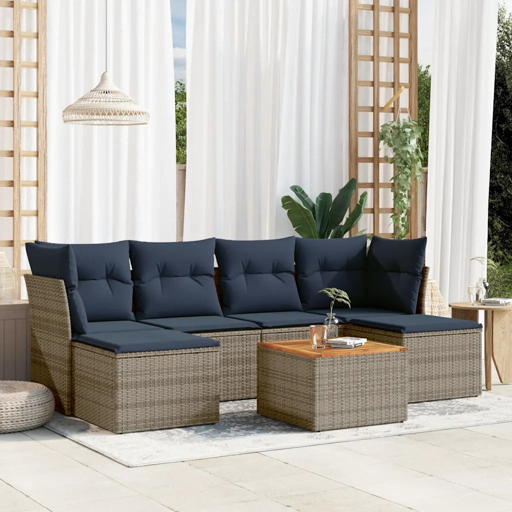 Set Divani da Giardino 7 pz con Cuscini Grigio in Polyrattan 3256103