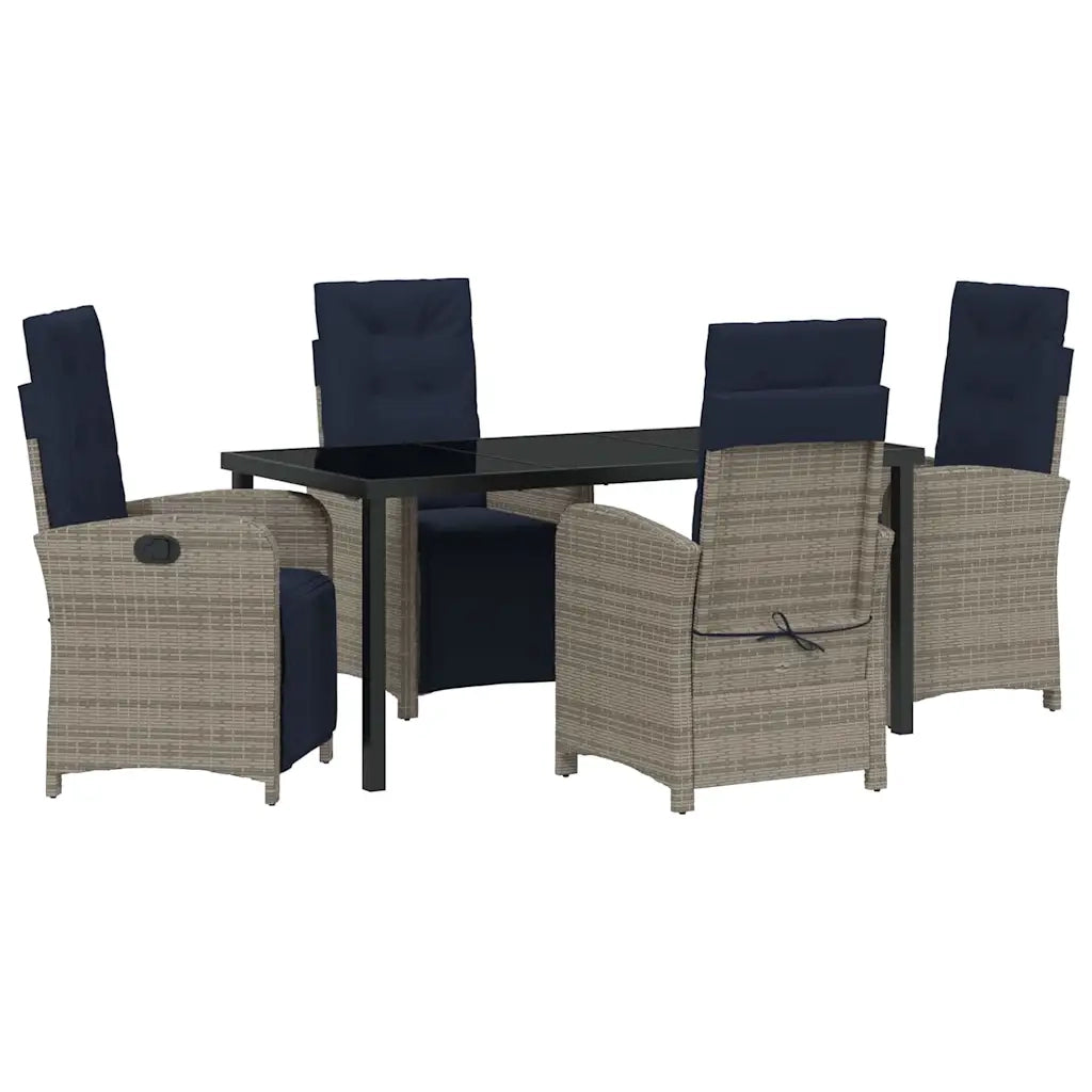 Set da Pranzo per Giardino con cuscino 5 pcs Grigio polyrattan