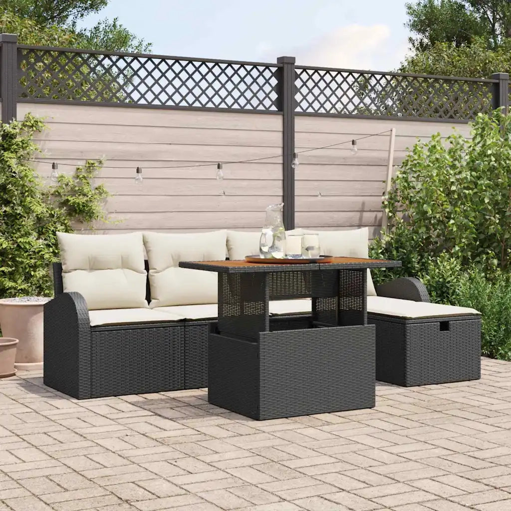 Set Divano da Giardino 6 pcs Nero polyrattan 3361292