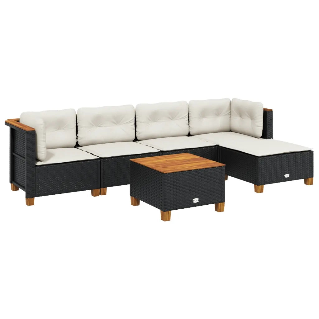 Set Divano da Giardino 6 pz con Cuscini Nero in Polyrattan 3261791