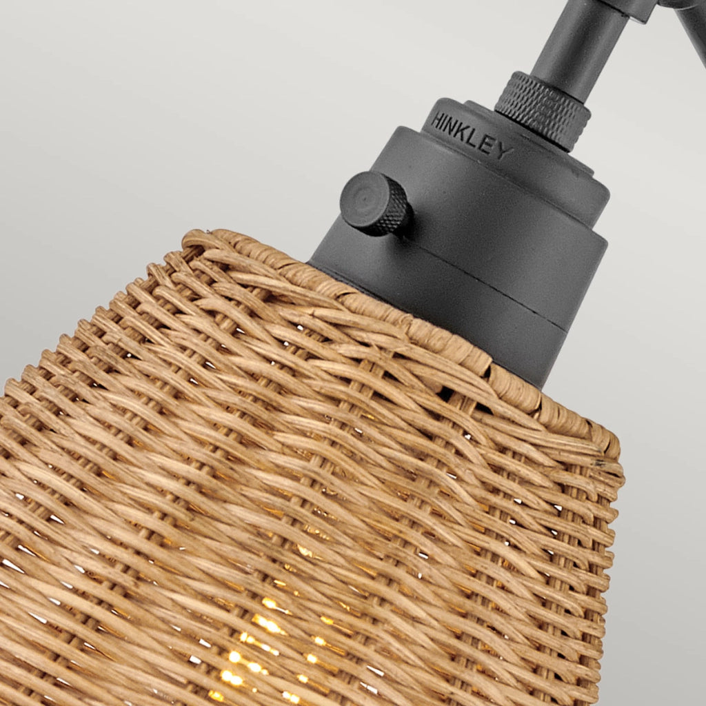 Applique lettura nera paralume rattan beige E27 ARTI