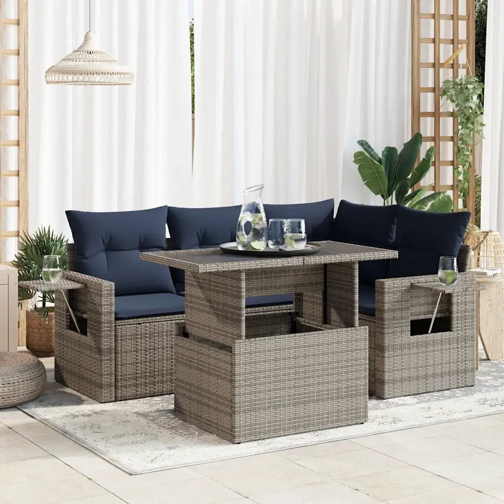 Set Divani da Giardino 5 pz con Cuscini Grigio Polyrattan Acacia 3326472
