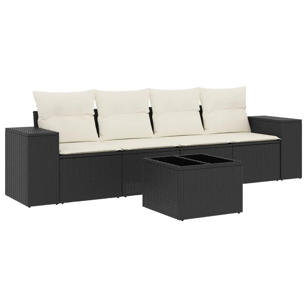 Set Divani da Giardino 5 pz con Cuscini in Polyrattan Nero 3222285