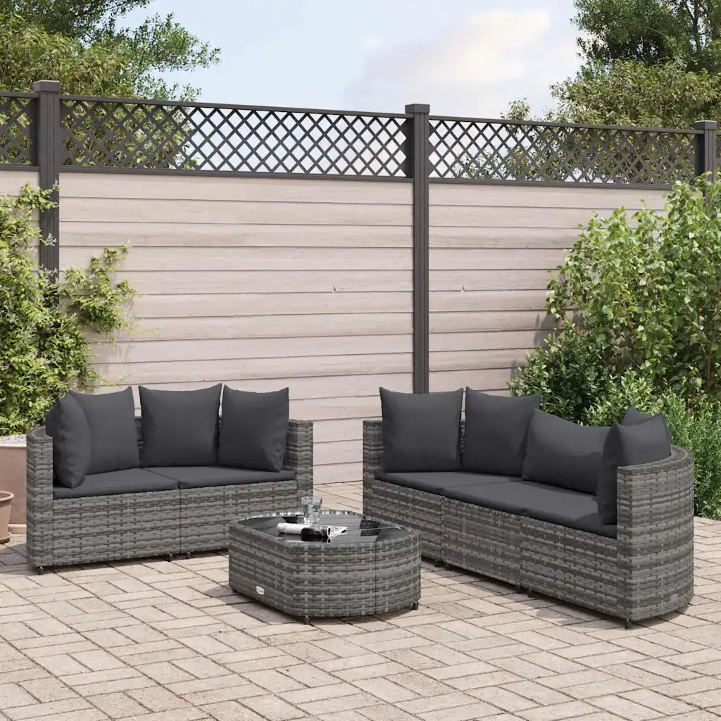 Set Divano da Giardino 6 pz con Cuscini Grigio in Polyrattan 3308418