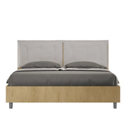 BS COM Letto matrimoniale con rete 160x190 quercia cuscini similpelle tortora