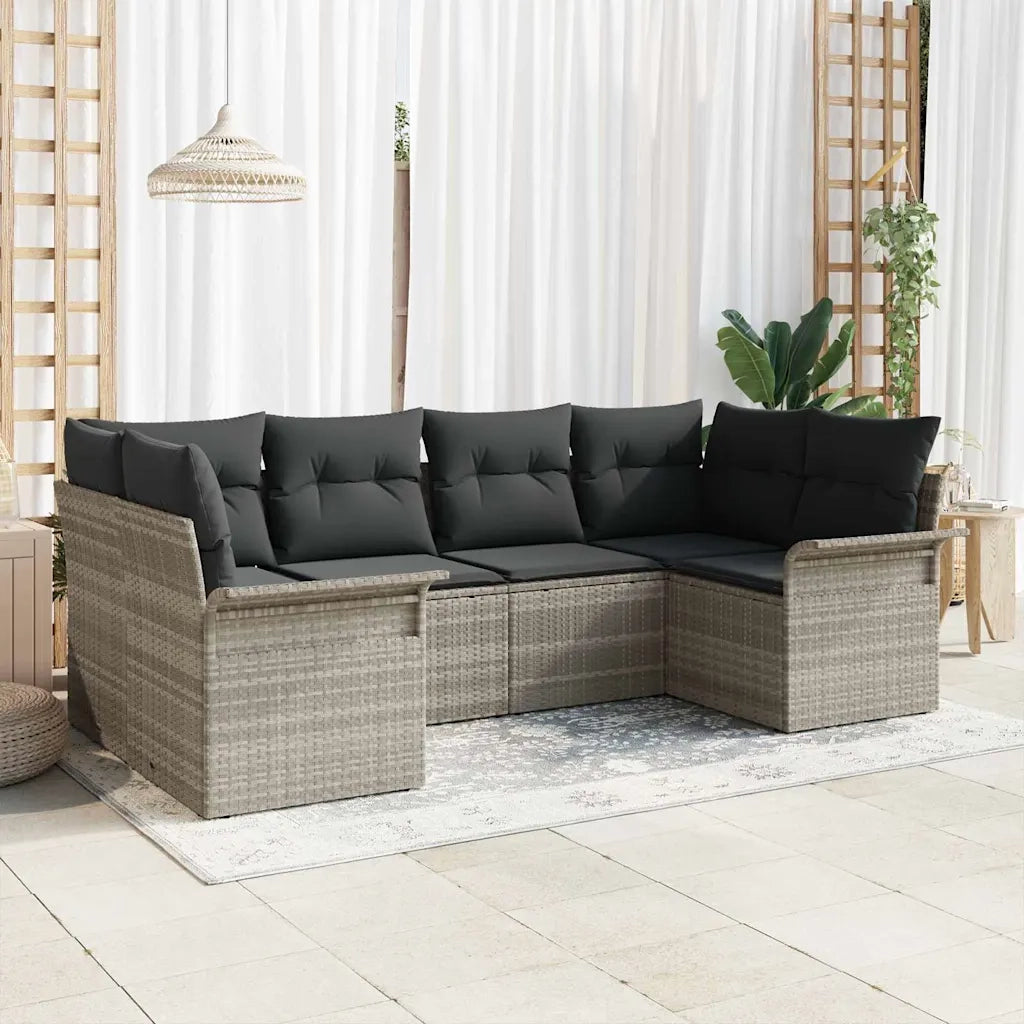 Set Divano da Giardino 6 pcs Grigio chiaro Poly Rattan