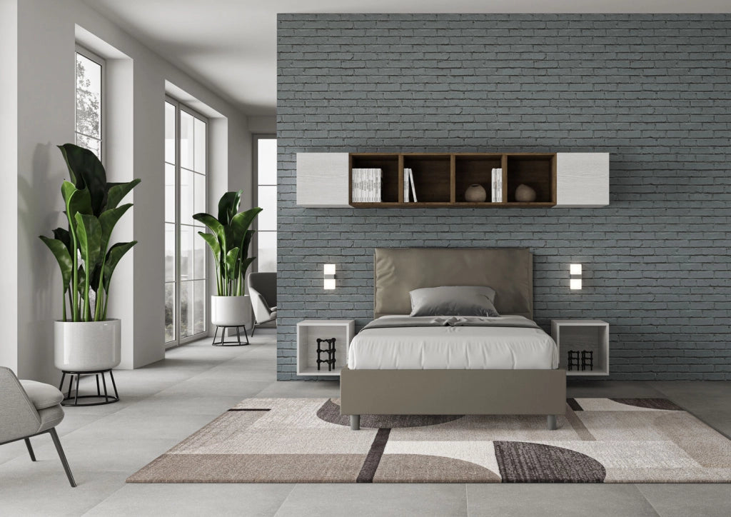 BS COM Letto una piazza e mezza contenitore imbottito 120x210 similpelle cappuccino