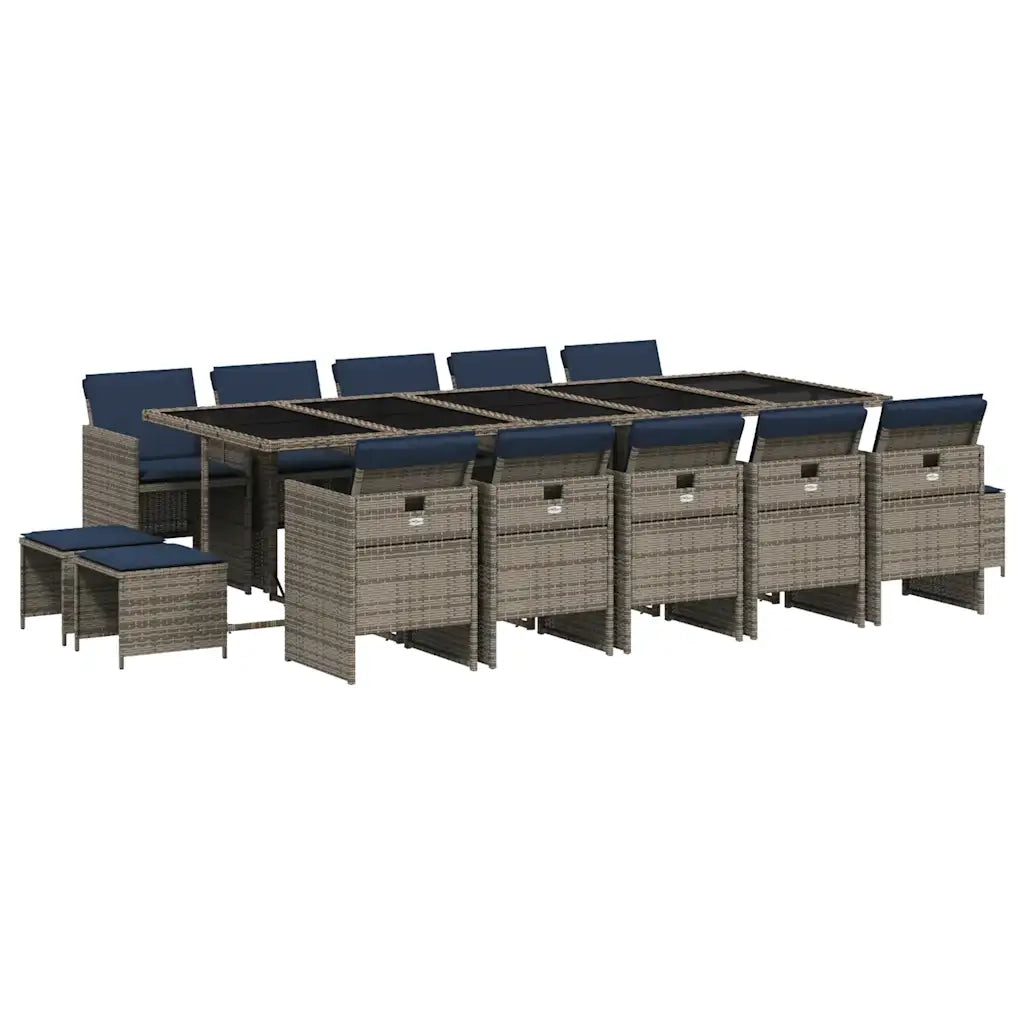 Set da pranzo da giardino da 15 pz con Cuscini in Polyrattan Grigio 3277764