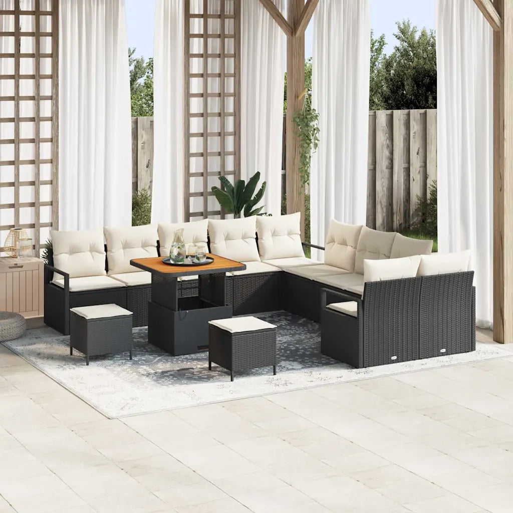 Set Divano da Giardino con cuscino 13 pcs Nero polyrattan 3362580