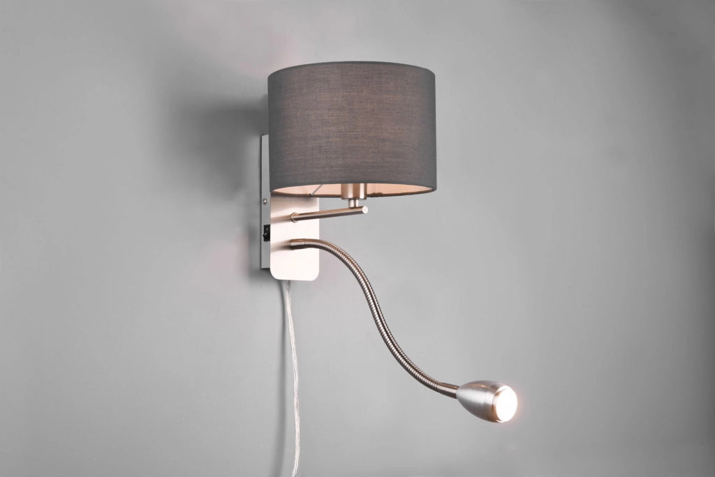 HOTEL APPLIQUE LED 1 LUCE LED 3,1W 310lm, 3000K+ 1 LUCE ATTACCO E14 PARALUME GRIGIO  20X23,5CM