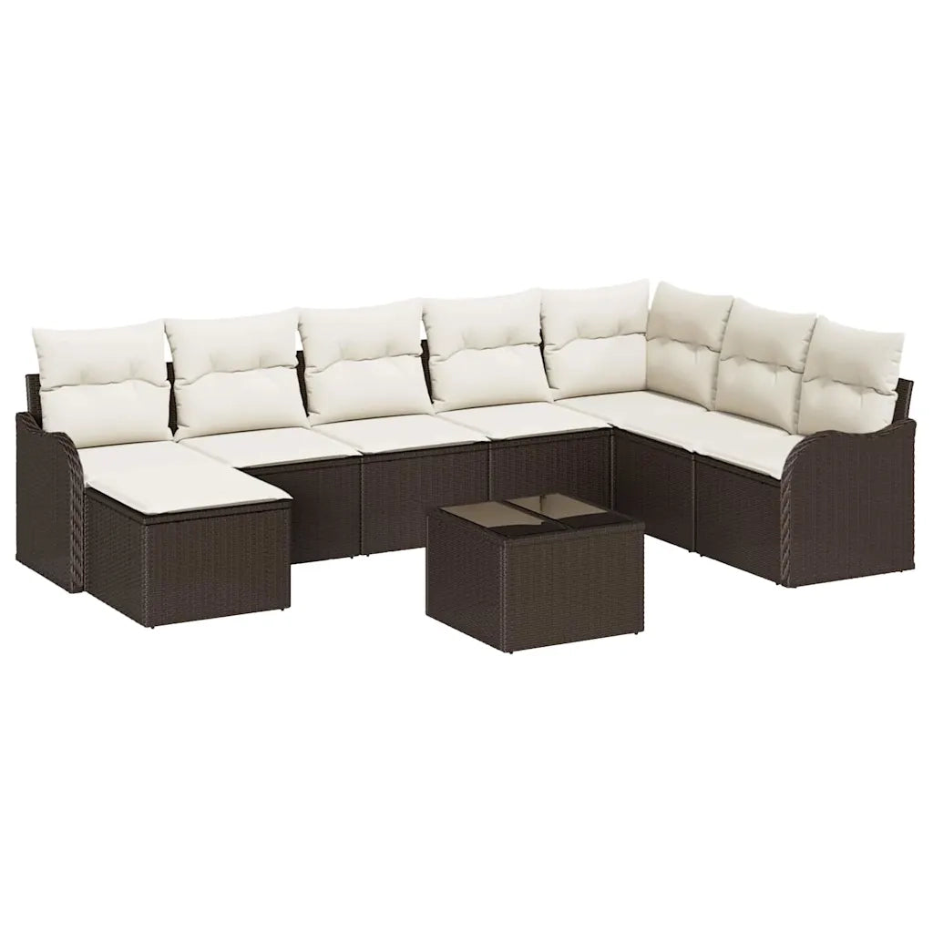 Set Divano da Giardino con cuscino 9 pcs Marrone Poly Rattan