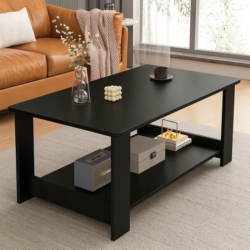 Tavolino da caffè nero in stile loft, 100 cm, con ripiano. Ideale per un soggiorno grande e moderno.