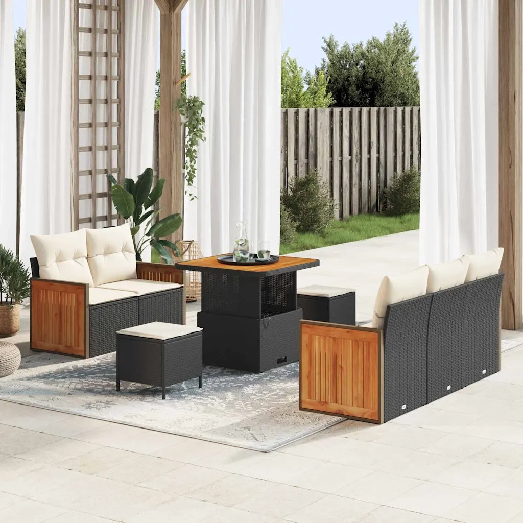 Set Divano da Giardino 10 pcs Nero e Crema polyrattan 3365195