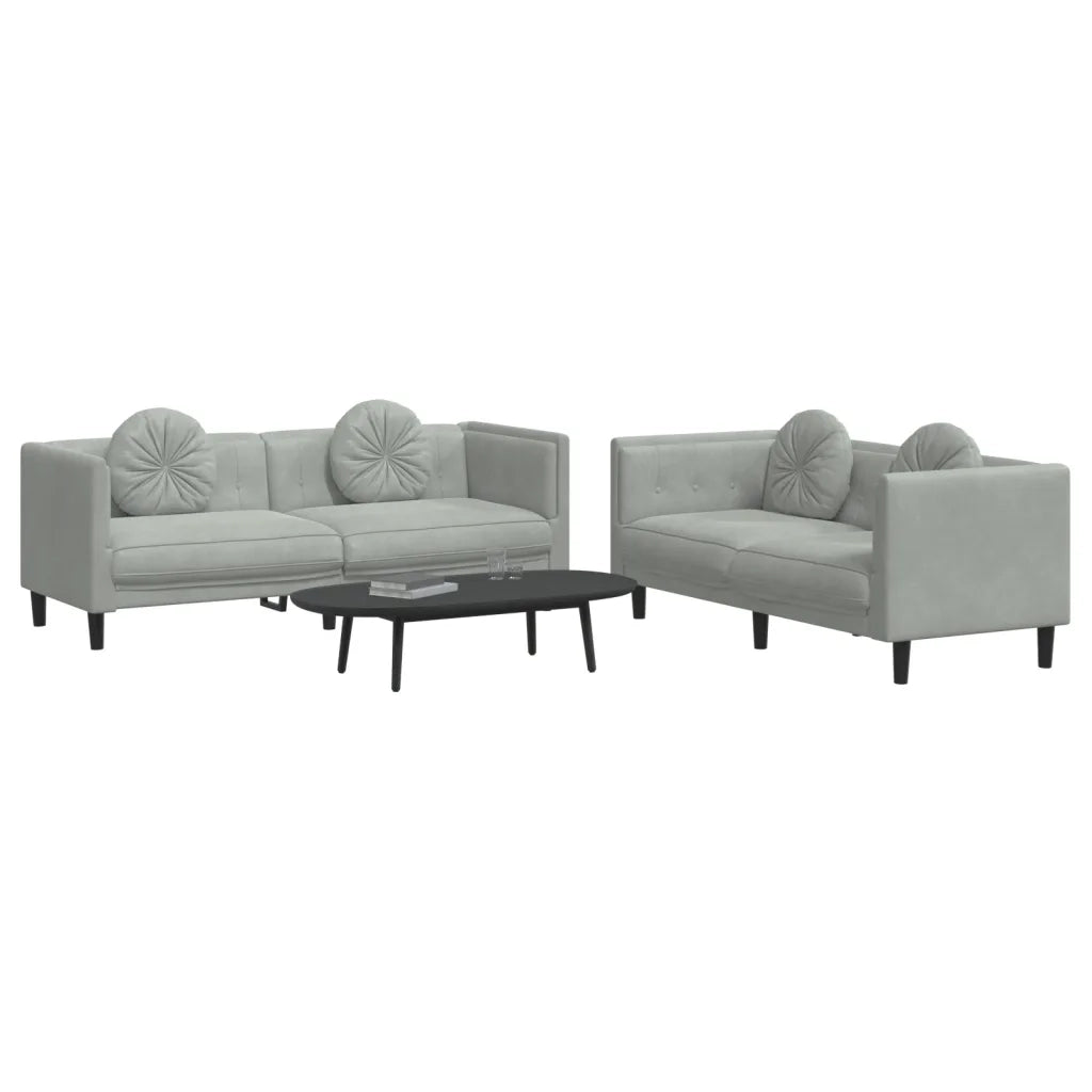Set di Divani 2 pz con Cuscini Grigio Chiaro in Velluto 3209257