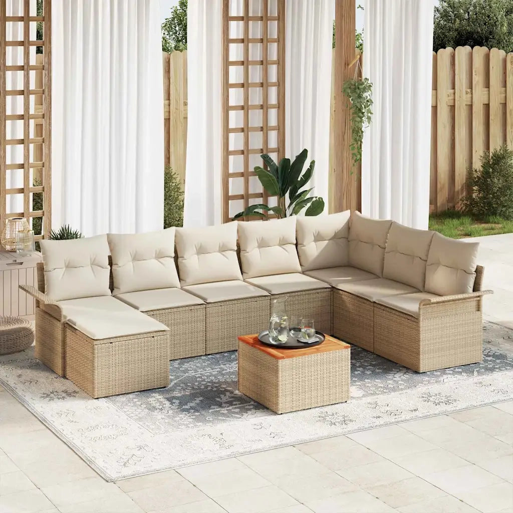Set Divano da Giardino 9 pcs Beige e Crema polyrattan