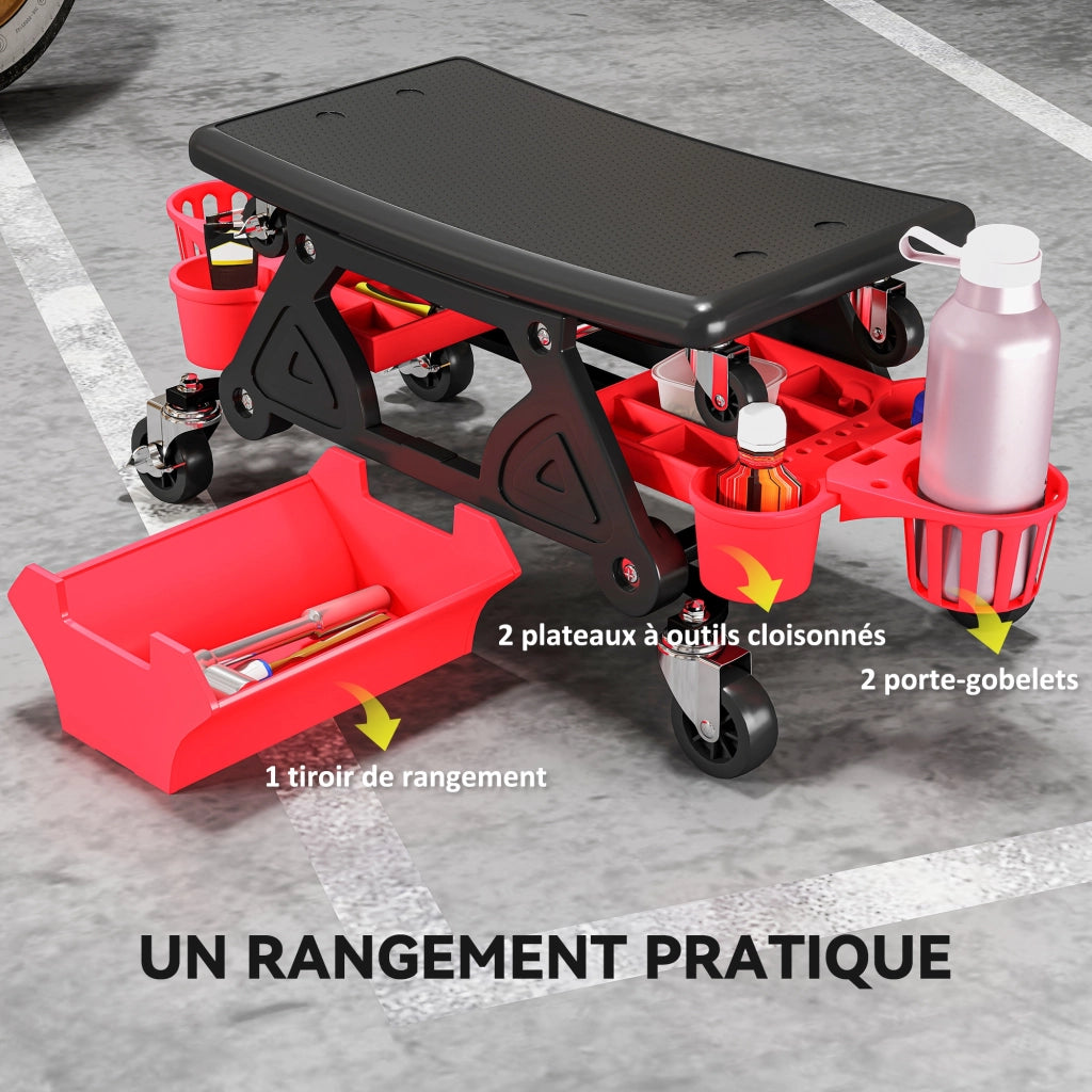 Sgabello da lavoro mobile con rotelle ¨C zephmum ¨C 86x33x33cm, rosso