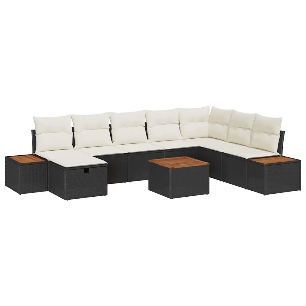 Set Divano da Giardino con cuscino 9 pcs Nero polyrattan