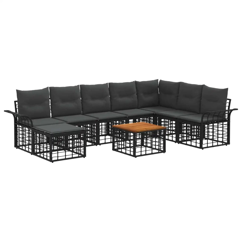 Set di divani da esterno 9 pz Nero e Grigio scuro Poliestere 3437751