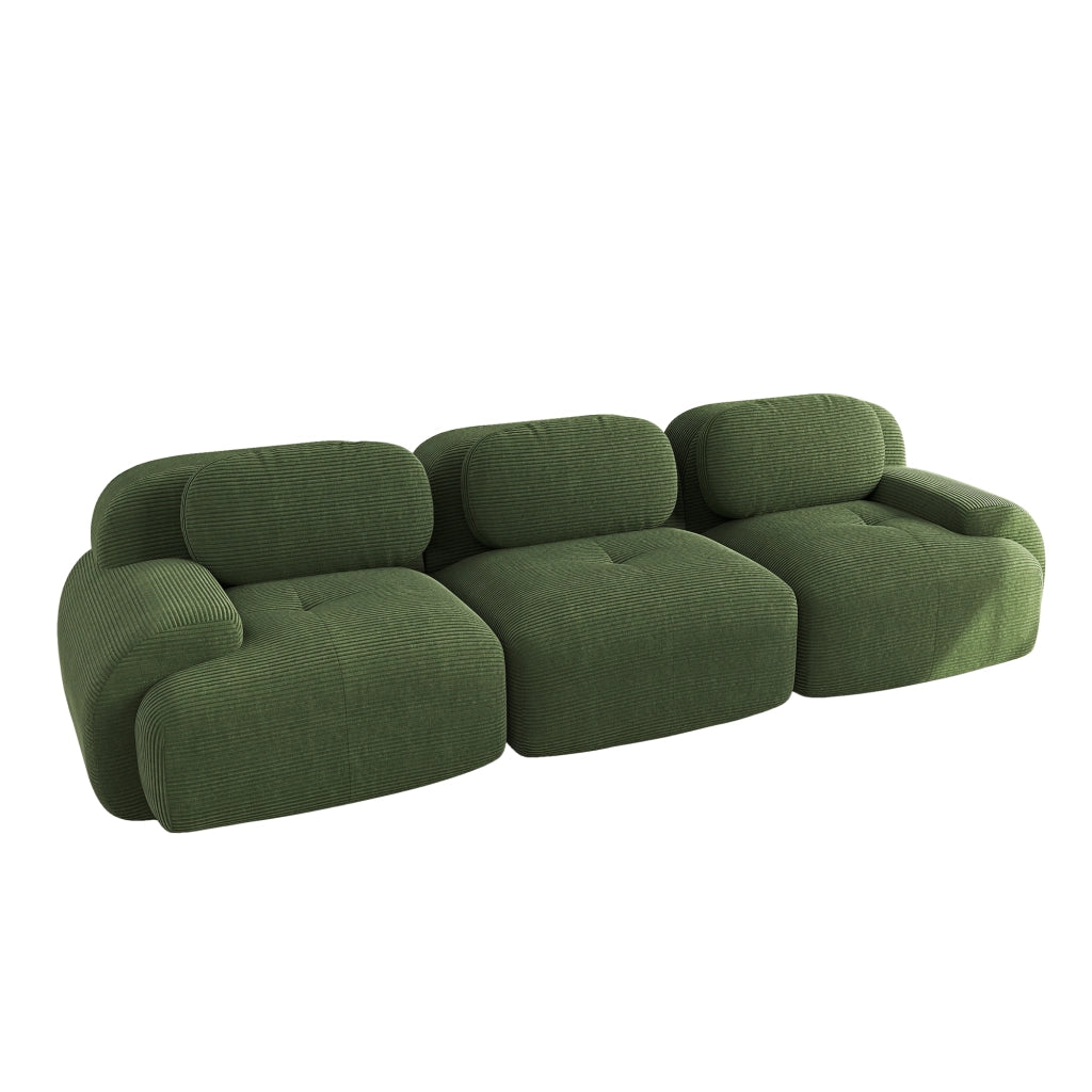 Divano 3 Posti in Velluto a Coste ¨C MINIMAL ¨C Verde, Modulare, Braccioli Ergonomici
