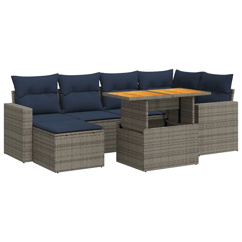 Set Divani da Giardino 7 pz con Cuscini Grigio in Polyrattan 3327064