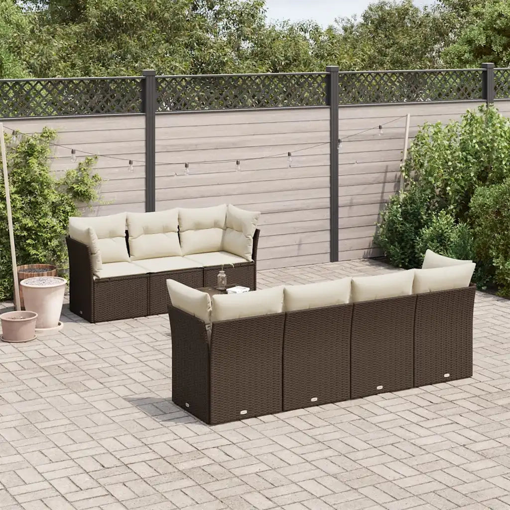 Set Divani da Giardino 8 pz con Cuscini Marrone in Polyrattan 3217283