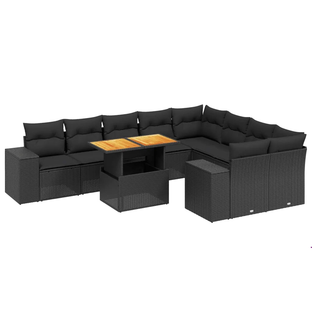 Set Divani da Giardino 10pz con Cuscini in Polyrattan Nero 3272791