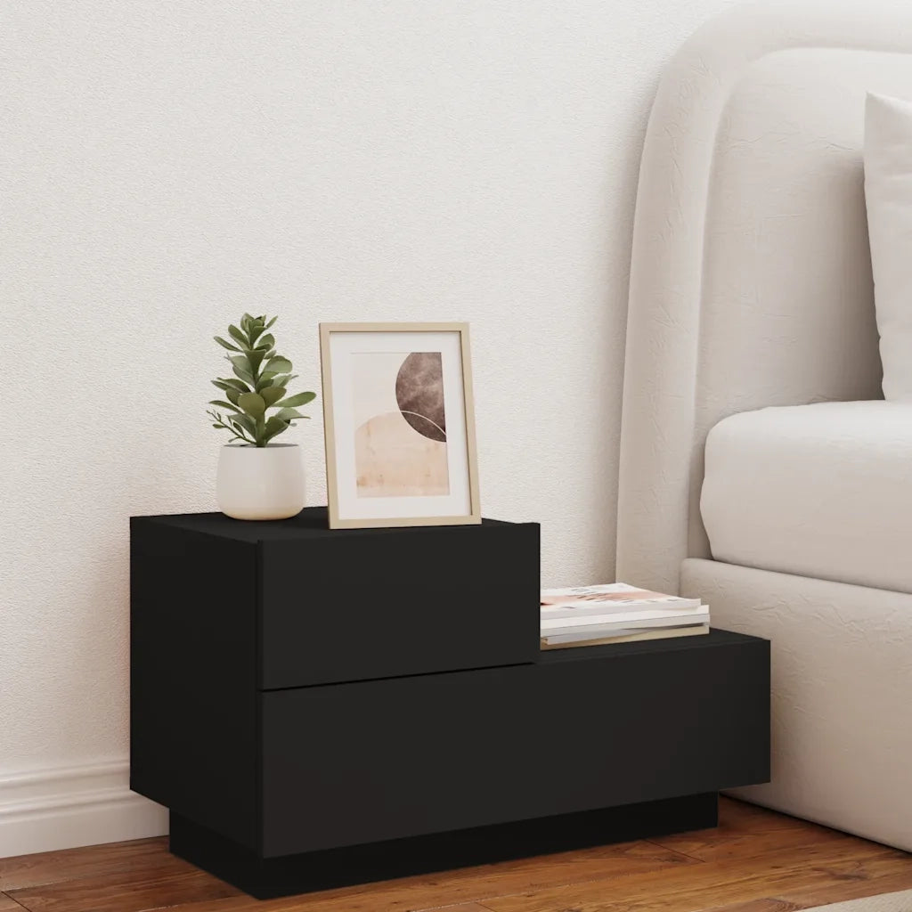 Comodino | Armadio da Notte | Mobiletto da notte con Luci LED Nero 70x36x40,5 cm